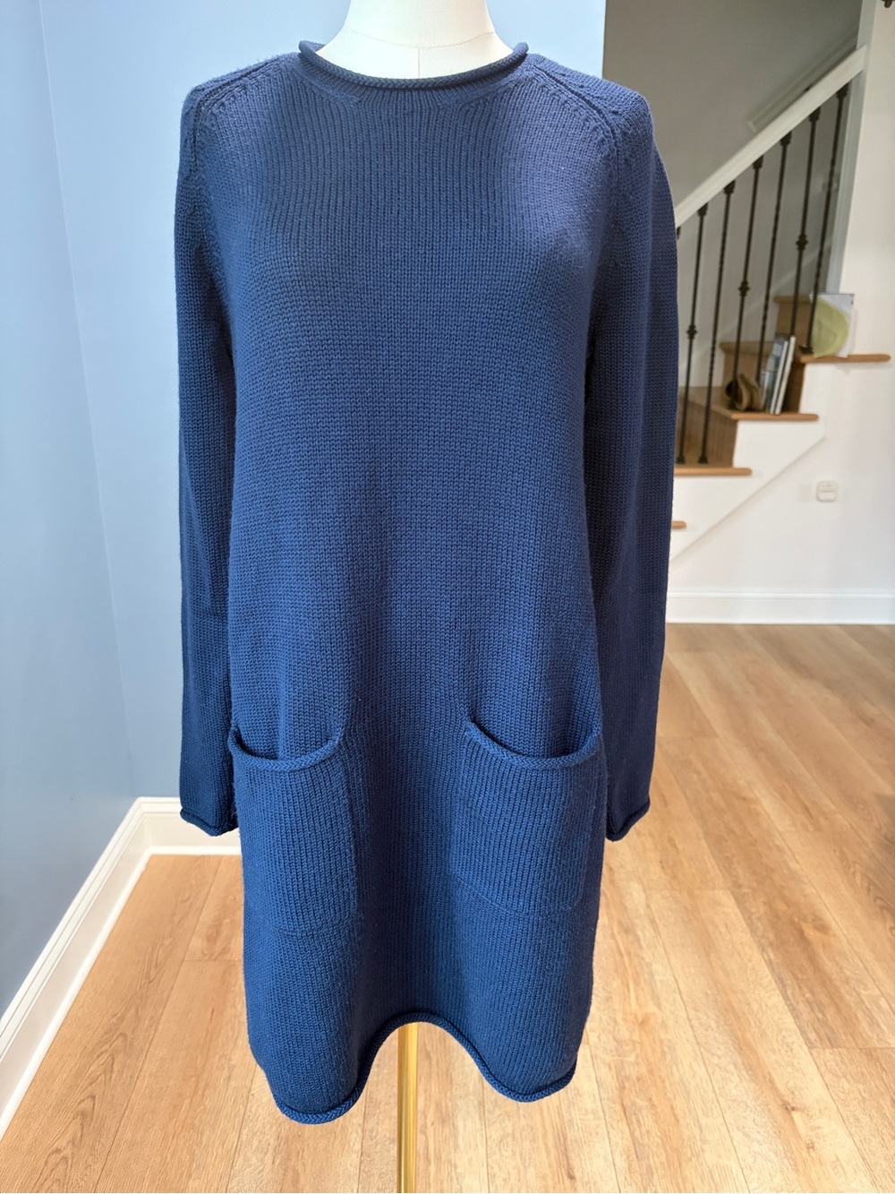 Toad&Co Navy Wool Organic Cotton Sweater Dress Pockets Size Small